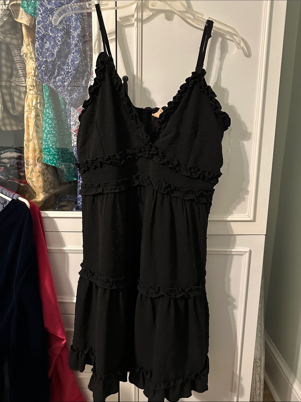 Black Ruffle Tiered Spaghetti Strap Dress